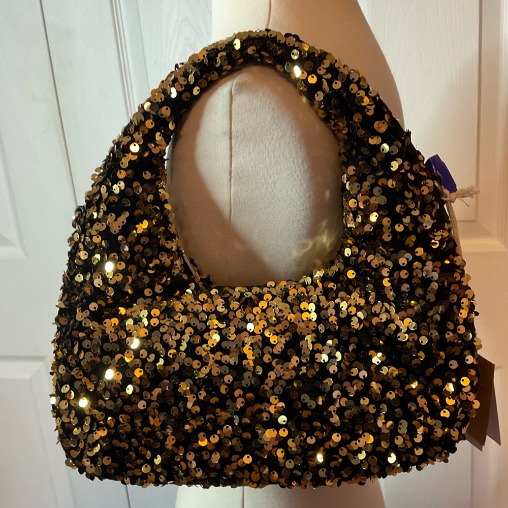 Bestini Paris Black Gold Sequin Recycled Cross Body Bag Purse New